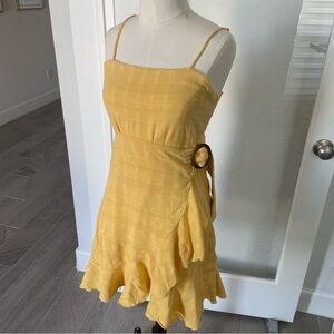 American Eagle Outfitters Gold Wrap Ruffled Mini Dress